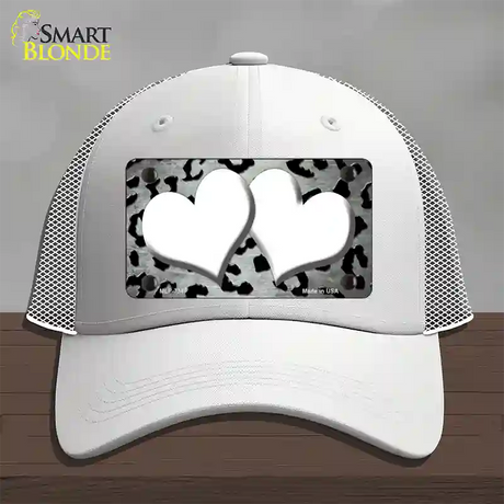 White Black Cheetah Hearts Oil Rubbed Novelty License Plate Hat Mesh / White