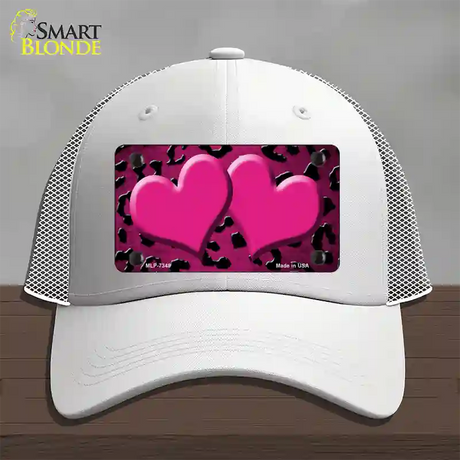 Pink Black Cheetah Hearts Oil Rubbed Novelty License Plate Hat Mesh / White