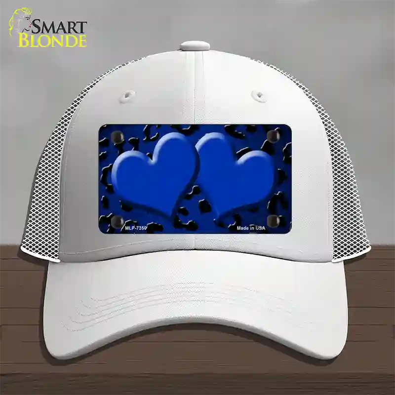 Blue Black Cheetah Hearts Oil Rubbed Novelty License Plate Hat Mesh / White