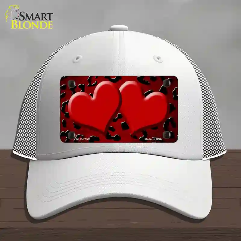 Red Black Cheetah Hearts Oil Rubbed Novelty License Plate Hat Mesh / White