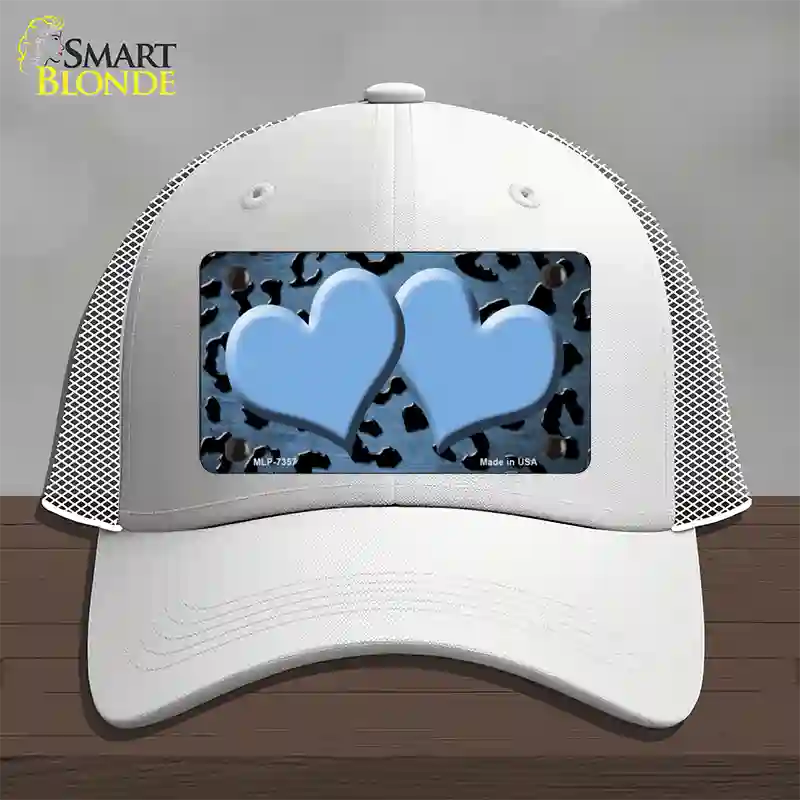 Light Blue Black Cheetah Hearts Oil Rubbed Novelty License Plate Hat Mesh / White