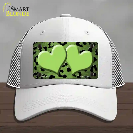 Lime Green Black Cheetah Hearts Oil Rubbed Novelty License Plate Hat Mesh / White