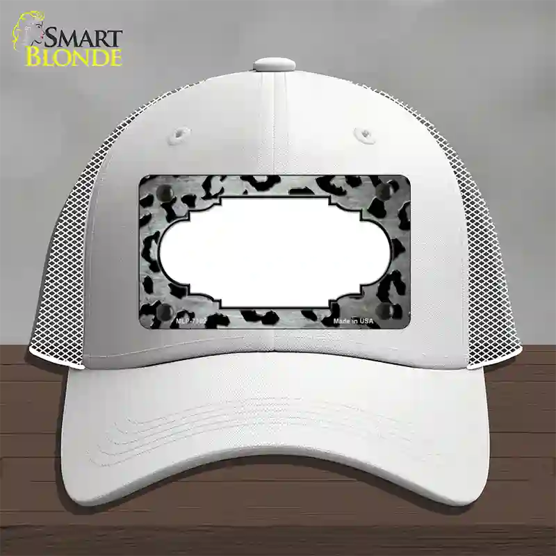 White Black Cheetah Scallop Oil Rubbed Novelty License Plate Hat Mesh / White