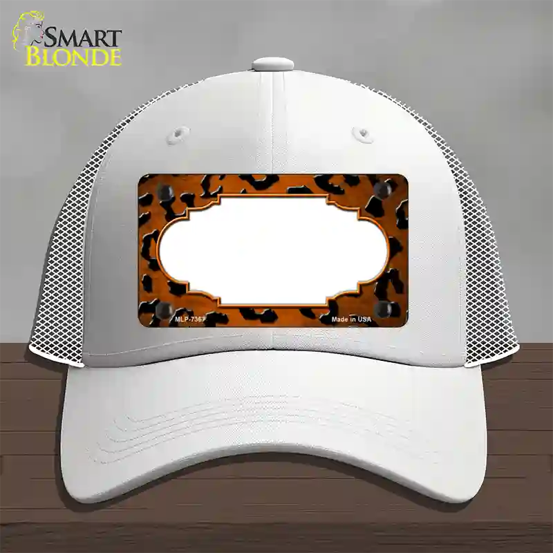 Orange Black Cheetah Scallop Oil Rubbed Novelty License Plate Hat Mesh / White