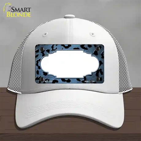 Light Blue Black Cheetah Scallop Oil Rubbed Novelty License Plate Hat Mesh / White