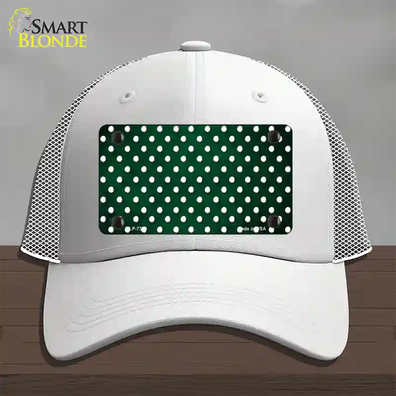 Green White Small Dots Oil Rubbed Novelty License Plate Hat Mesh / White