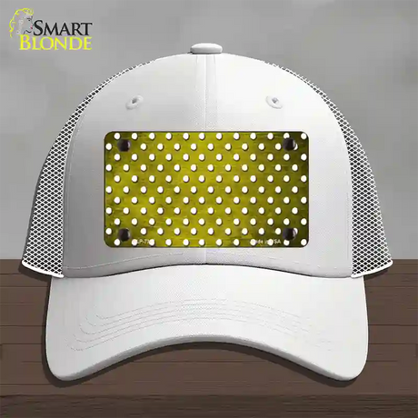 Yellow White Small Dots Oil Rubbed Novelty License Plate Hat Mesh / White