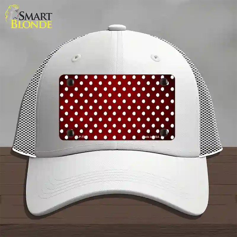 Red White Small Dots Oil Rubbed Novelty License Plate Hat Mesh / White