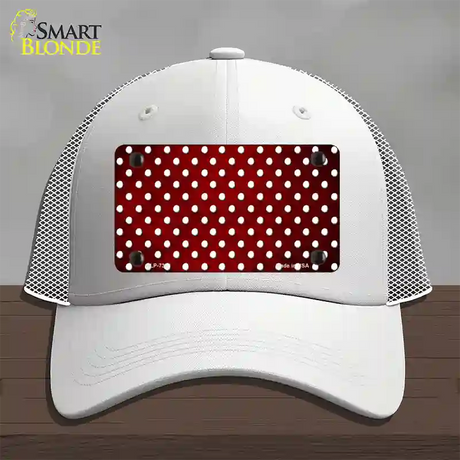 Red White Small Dots Oil Rubbed Novelty License Plate Hat Mesh / White