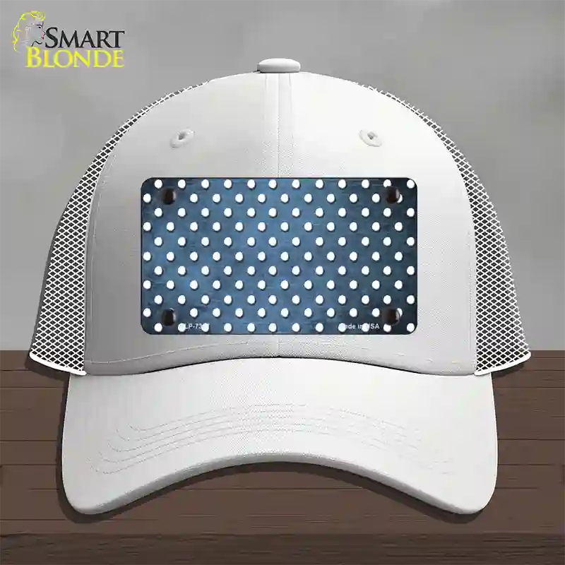 Light Blue White Small Dots Oil Rubbed Novelty License Plate Hat Mesh / White