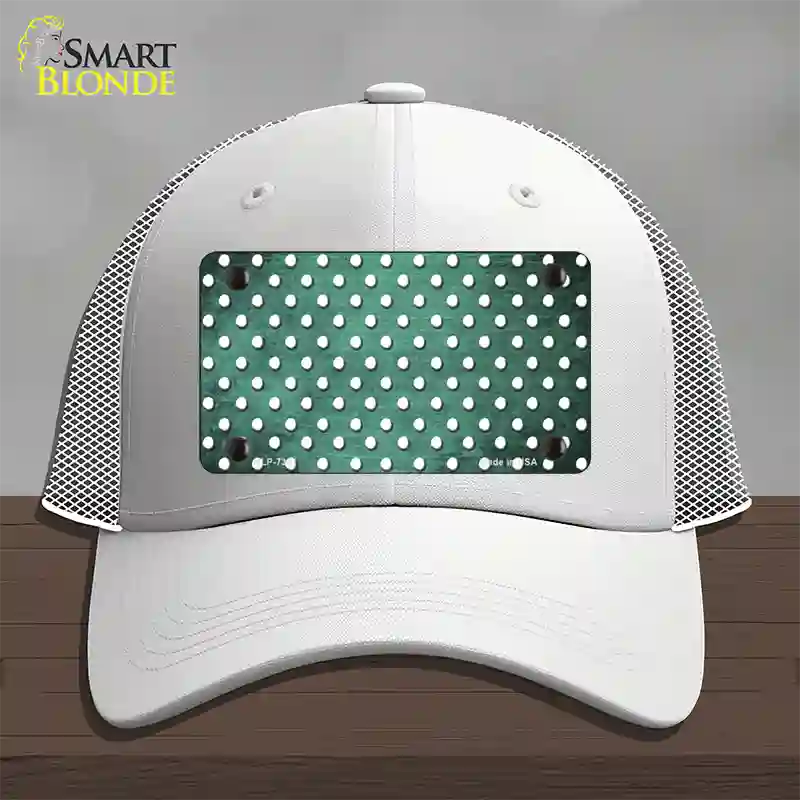 Mint White Small Dots Oil Rubbed Novelty License Plate Hat Mesh / White