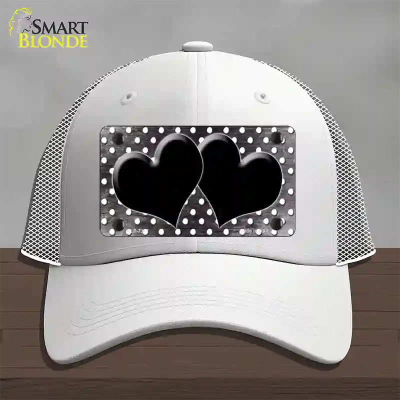 Black White Small Dots Hearts Oil Rubbed Novelty License Plate Hat Mesh / White