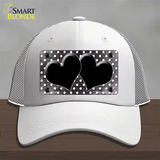 Black White Small Dots Hearts Oil Rubbed Novelty License Plate Hat Mesh / White