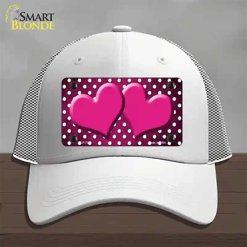 Pink White Small Dots Hearts Oil Rubbed Novelty License Plate Hat Mesh / White