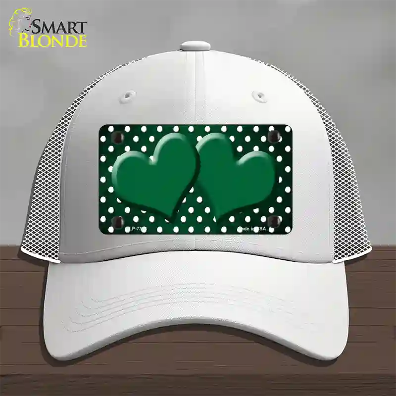 Green White Small Dots Hearts Oil Rubbed Novelty License Plate Hat Mesh / White