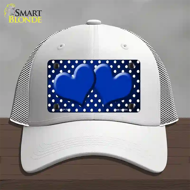 Blue White Small Dots Hearts Oil Rubbed Novelty License Plate Hat Mesh / White