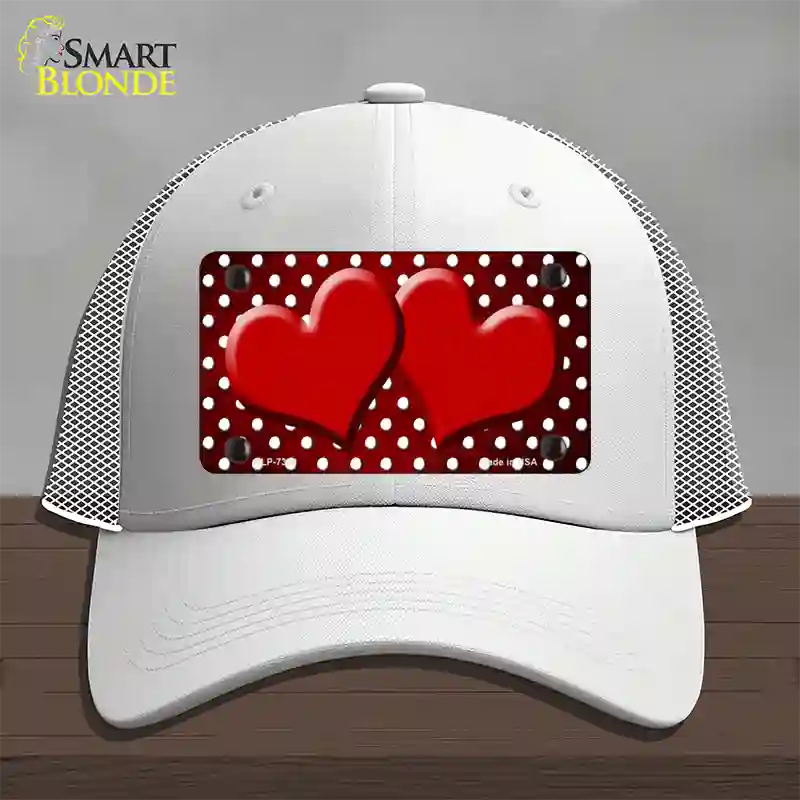 Red White Small Dots Hearts Oil Rubbed Novelty License Plate Hat Mesh / White