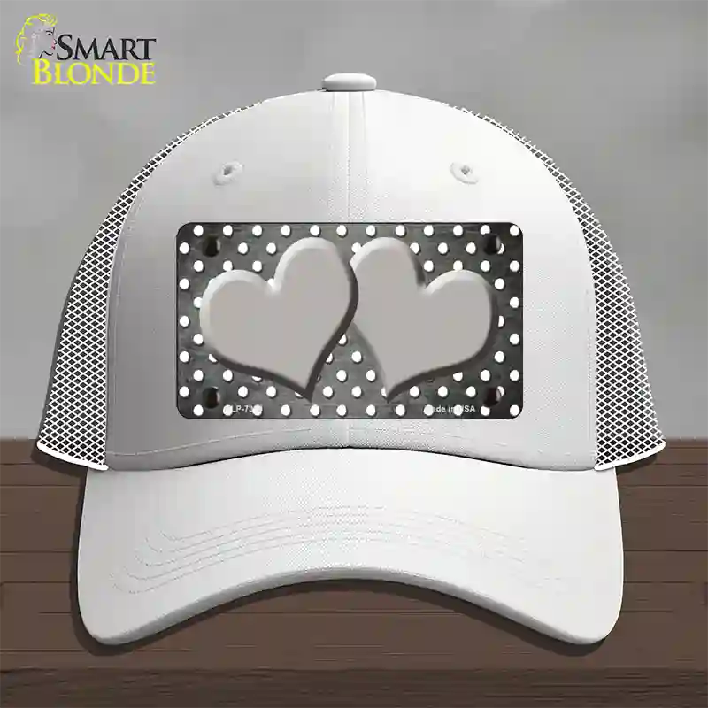 Gray White Small Dots Hearts Oil Rubbed Novelty License Plate Hat Mesh / White