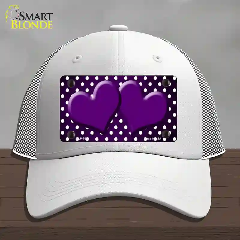 Purple White Small Dots Hearts Oil Rubbed Novelty License Plate Hat Mesh / White