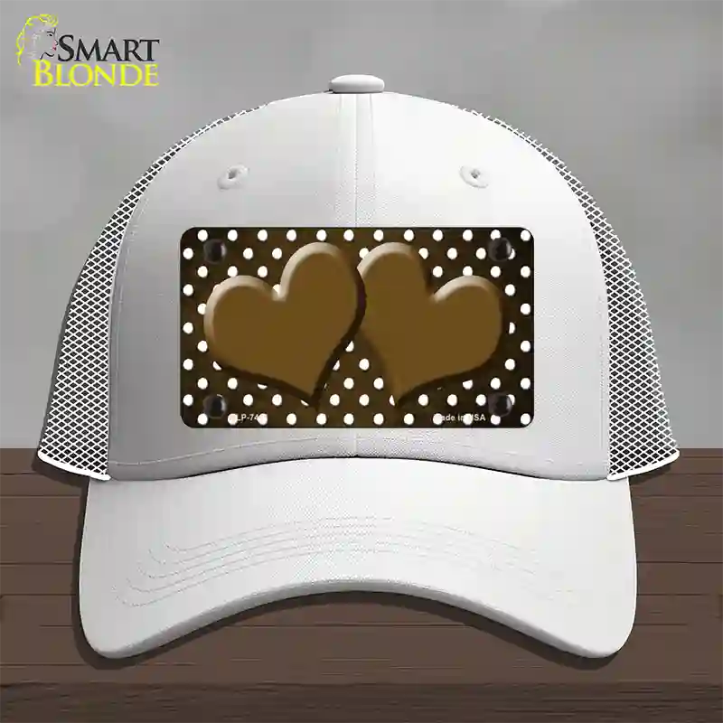 Brown White Small Dots Hearts Oil Rubbed Novelty License Plate Hat Mesh / White