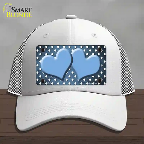 Light Blue White Small Dots Hearts Oil Rubbed Novelty License Plate Hat Mesh / White