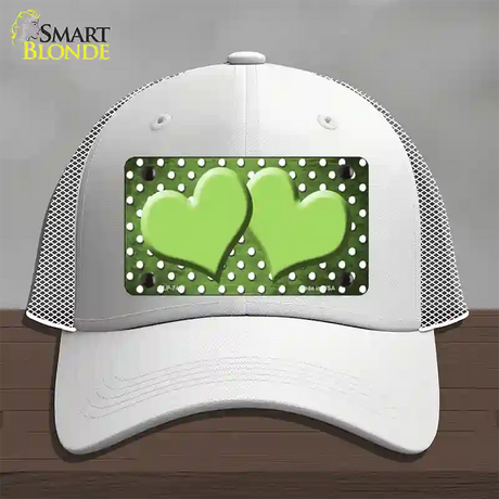 Lime Green White Small Dots Hearts Oil Rubbed Novelty License Plate Hat Mesh / White