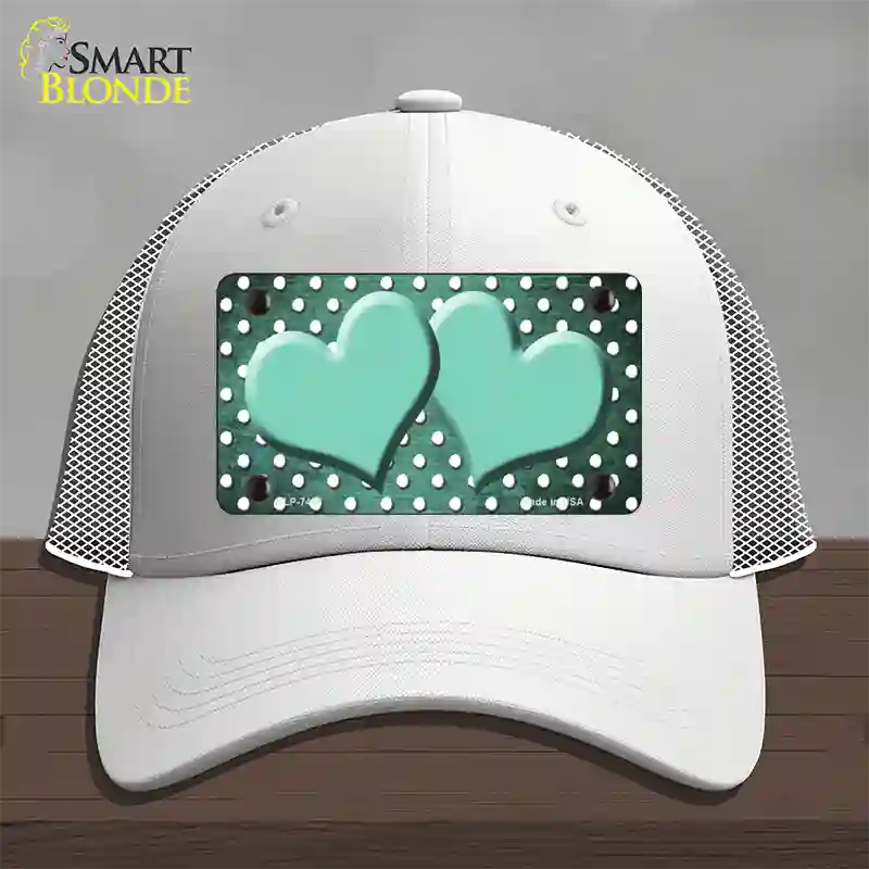 Mint White Small Dots Hearts Oil Rubbed Novelty License Plate Hat Mesh / White