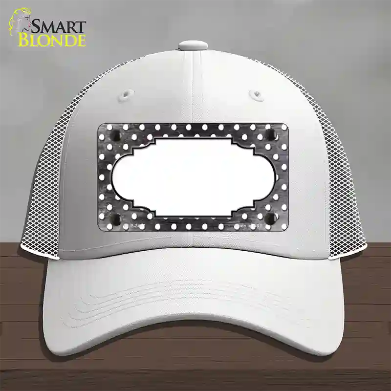 Black White Small Dots Scallop Oil Rubbed Novelty License Plate Hat Mesh / White