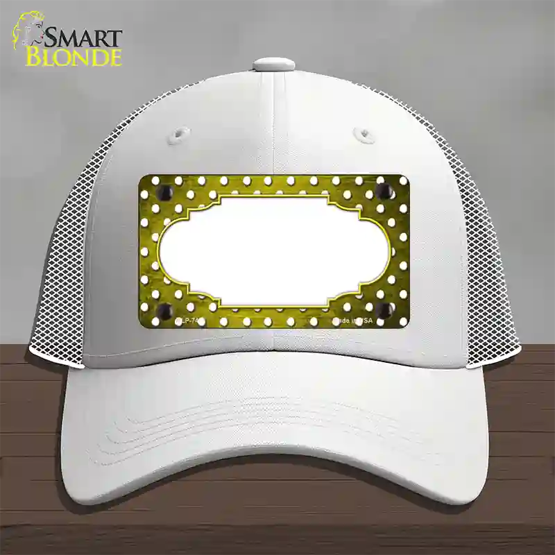 Yellow White Small Dots Scallop Oil Rubbed Novelty License Plate Hat Mesh / White