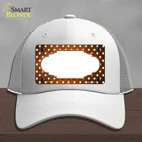 Orange White Small Dots Scallop Oil Rubbed Novelty License Plate Hat Mesh / White