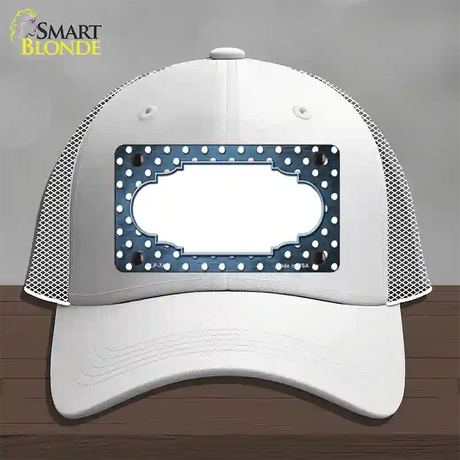 Light Blue White Small Dots Scallop Oil Rubbed Novelty License Plate Hat Mesh / White