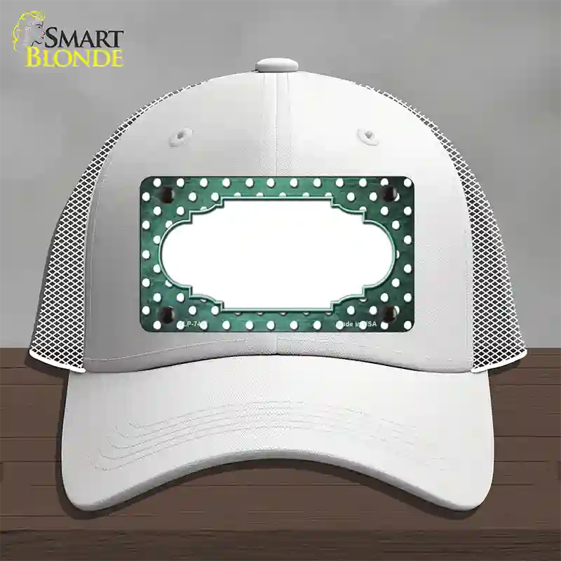 Mint White Small Dots Scallop Oil Rubbed Novelty License Plate Hat Mesh / White