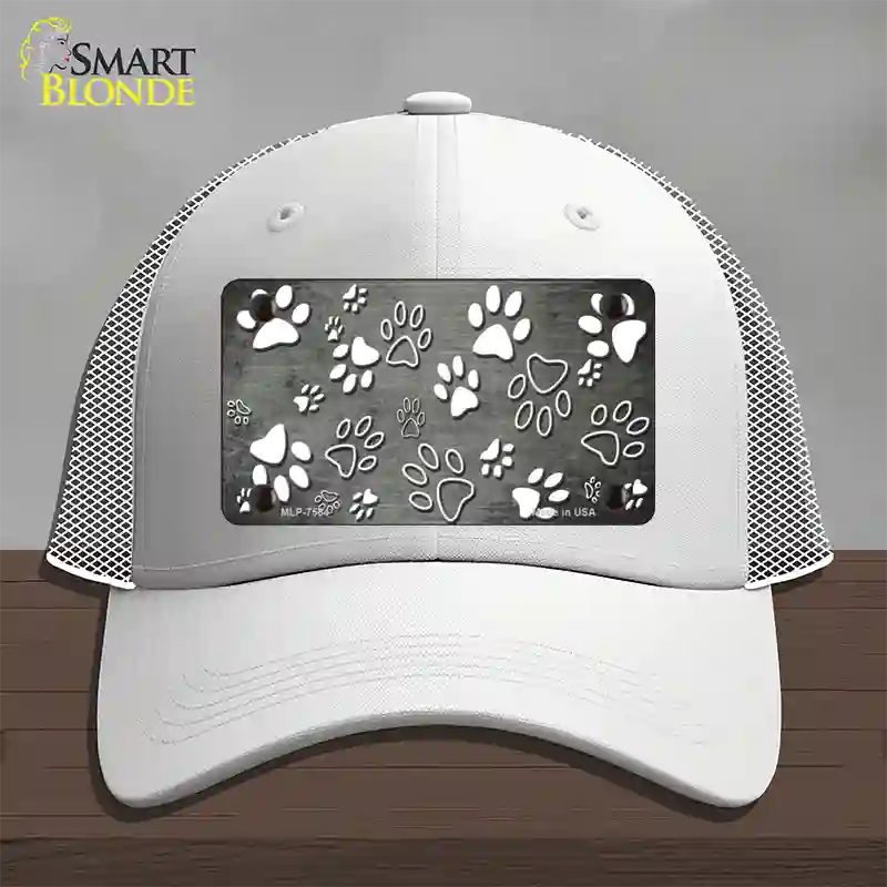 Gray White Paw Oil Rubbed Novelty License Plate Hat Mesh / White