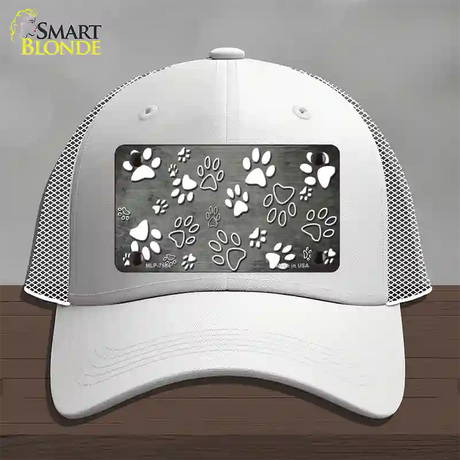 Gray White Paw Oil Rubbed Novelty License Plate Hat Mesh / White