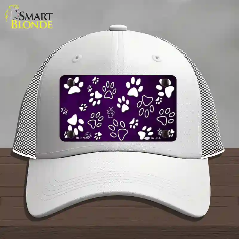 Purple White Paw Oil Rubbed Novelty License Plate Hat Mesh / White