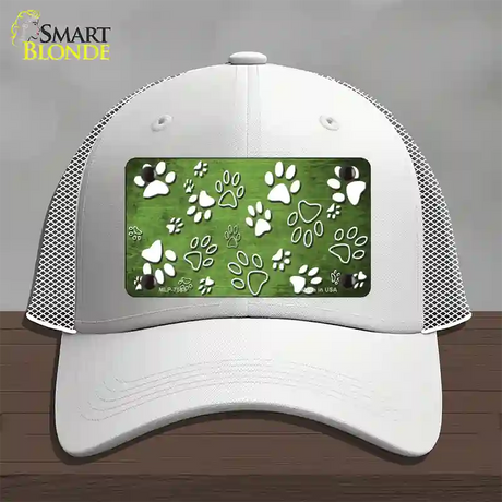 Lime Green White Paw Oil Rubbed Novelty License Plate Hat Mesh / White