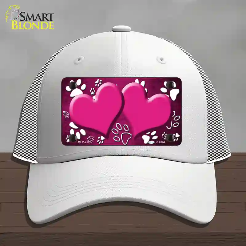 Paw Heart Pink White Novelty License Plate Hat Mesh / White