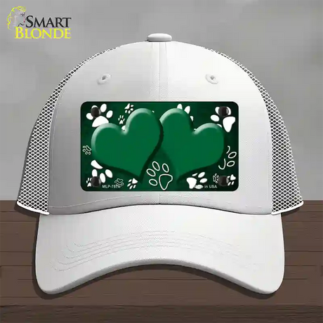 Paw Heart Green White Novelty License Plate Hat Mesh / White