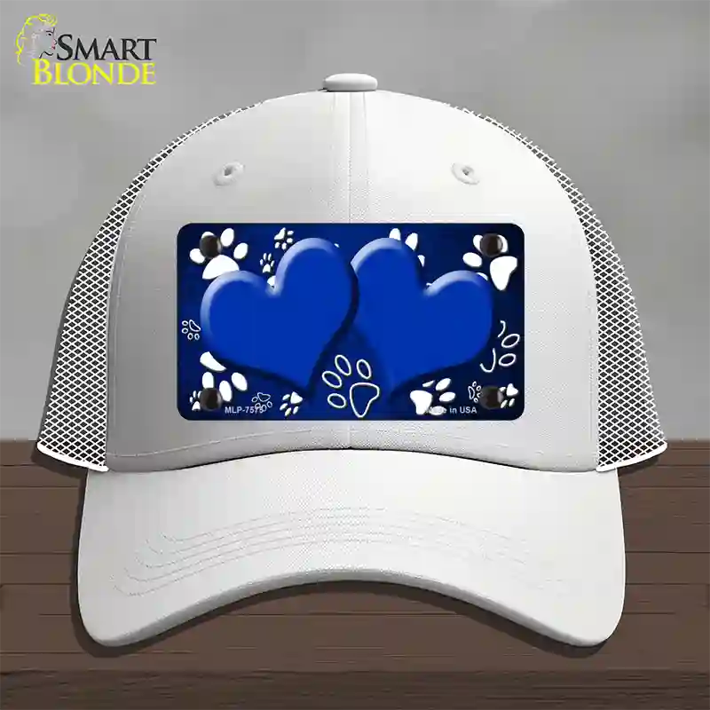 Paw Heart Blue White Novelty License Plate Hat Mesh / White