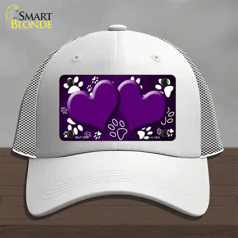 Paw Heart Purple White Novelty License Plate Hat Mesh / White