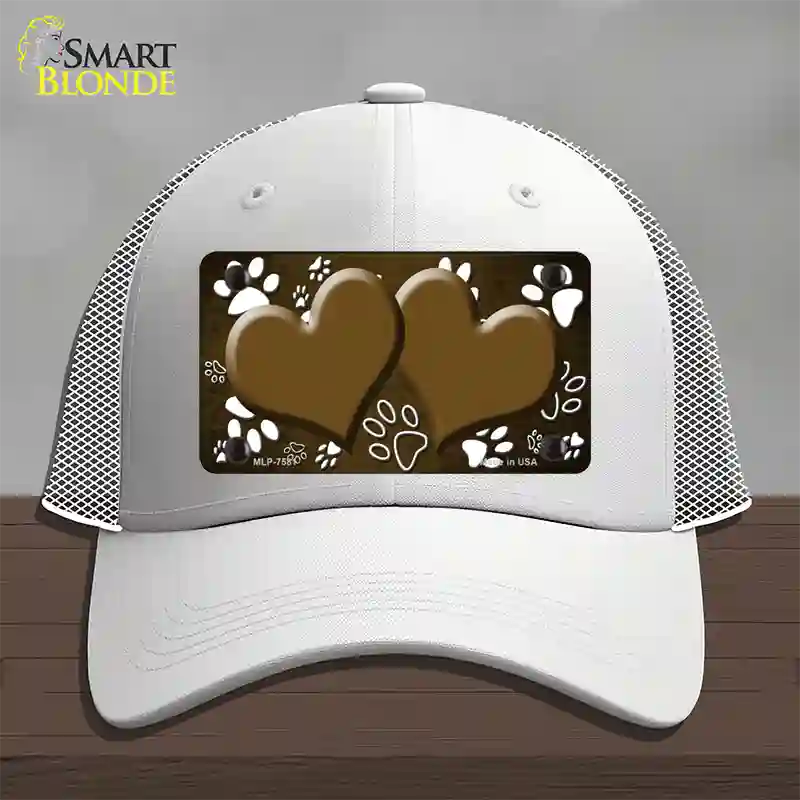 Paw Heart Brown White Novelty License Plate Hat Mesh / White