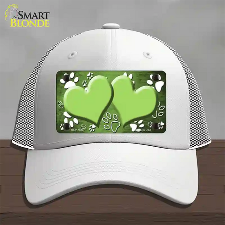 Paw Heart Lime Green White Novelty License Plate Hat Mesh / White