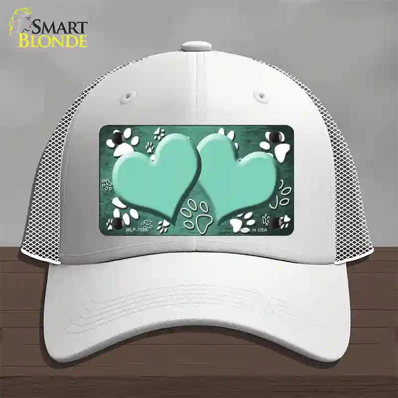 Paw Heart Mint White Novelty License Plate Hat Mesh / White