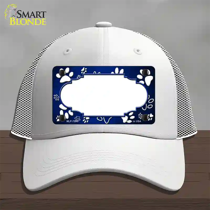 Paw Scallop Blue White Novelty License Plate Hat Mesh / White