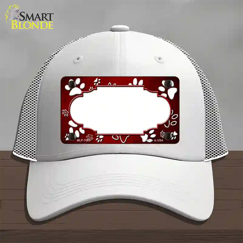 Paw Scallop Red White Novelty License Plate Hat Mesh / White