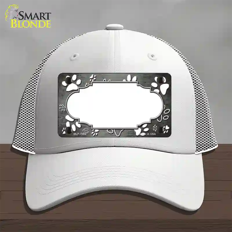 Paw Scallop Gray White Novelty License Plate Hat Mesh / White