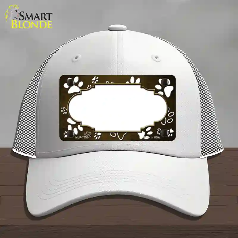 Paw Scallop Brown White Novelty License Plate Hat Mesh / White