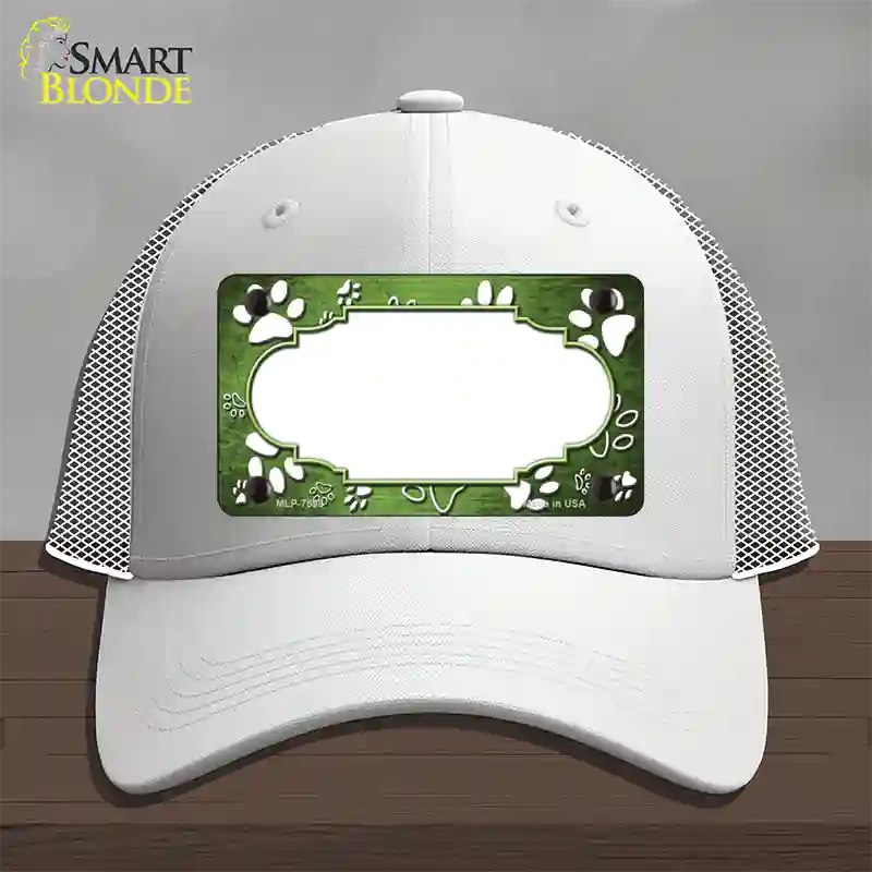 Paw Scallop Lime Green White Novelty License Plate Hat Mesh / White