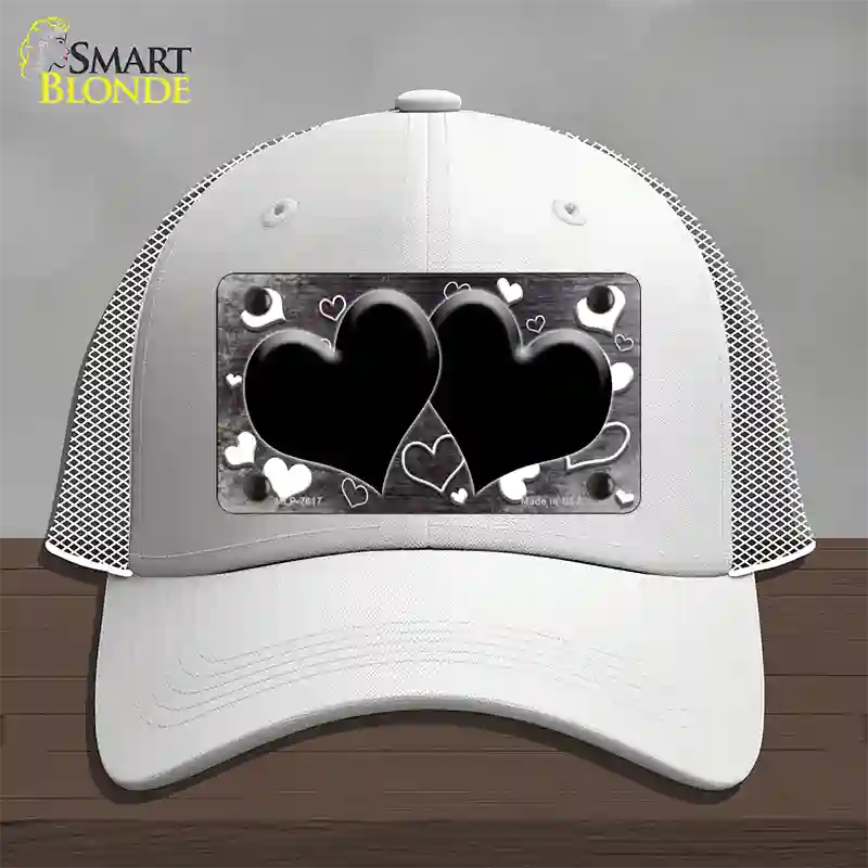 Black White Love Hearts Oil Rubbed Novelty License Plate Hat Mesh / White