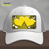 Yellow White Love Hearts Oil Rubbed Novelty License Plate Hat Mesh / White